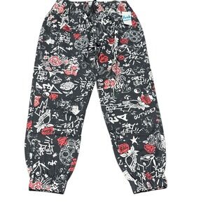 Fresh Prints of Bel Air Skull Rose Graffiti Track Pants Large Black Red Pockets